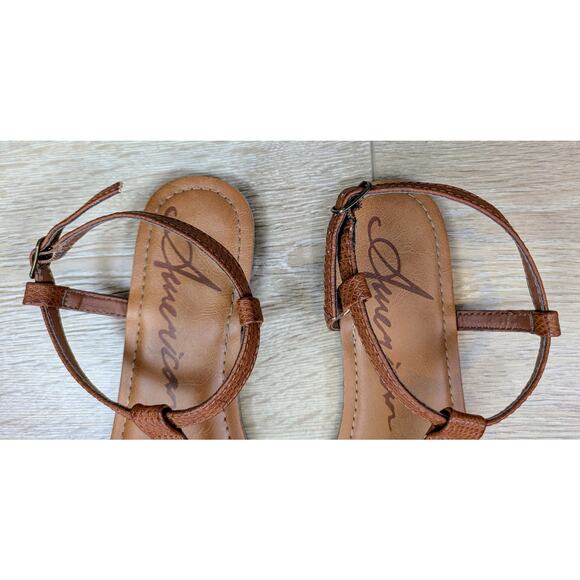 American Rag Krista T-Strap Slingback Thong Sandals Size 7.5 Brown Cognac Simple - Picture 8 of 11